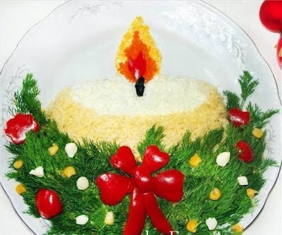 Салат новогодний «Свеча» с обжаренным фаршем
